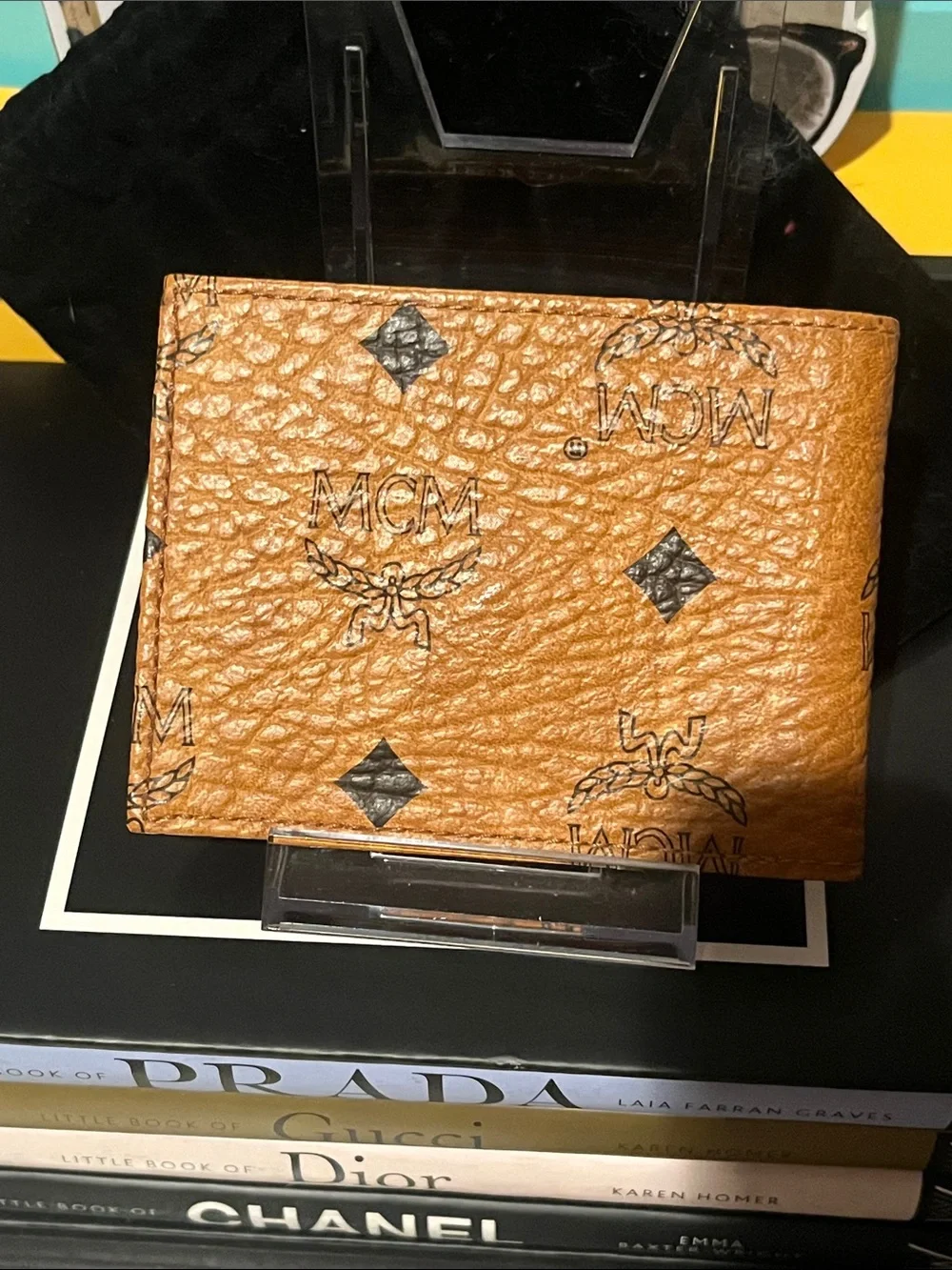 Authentic MCM Women or Men's Cognac Logo Visetos Bi-Fold Wallet NWOT Retail $550